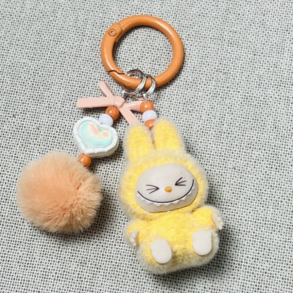 New Popular Hot! mini yellow Mocha bunny Labubu Baby keychain dangeler figure